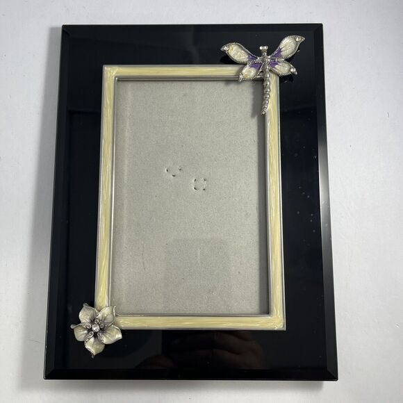 Dragonfly and Flower 4x6 Picture Frame, Black Enamel, Off-White, Purple, Pretty - Picture 8 of 8